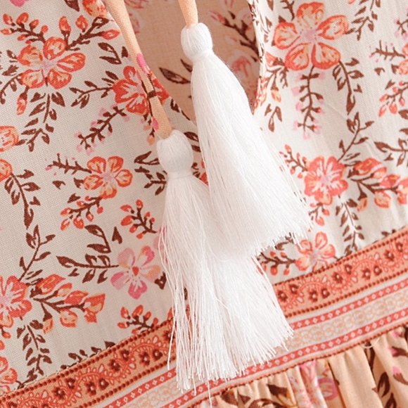 Boho Pink Cherry Blossom Flower Print Mini Dress - Picture 7 of 16